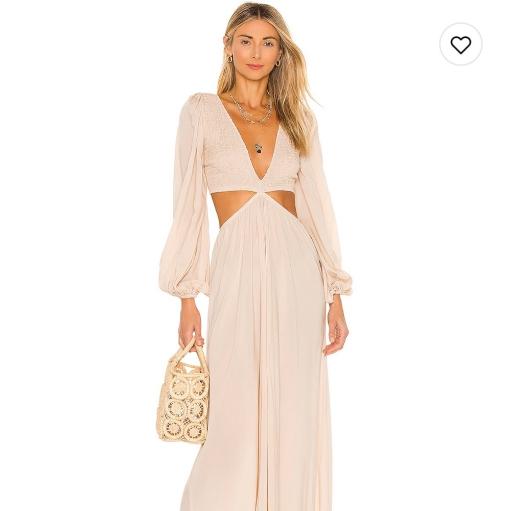 Indah Julie Solid Ruched Bodice Cutaway Maxi Dress